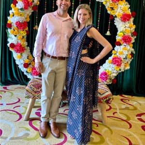 Navy Blue Floral Lehenga with Dupatta